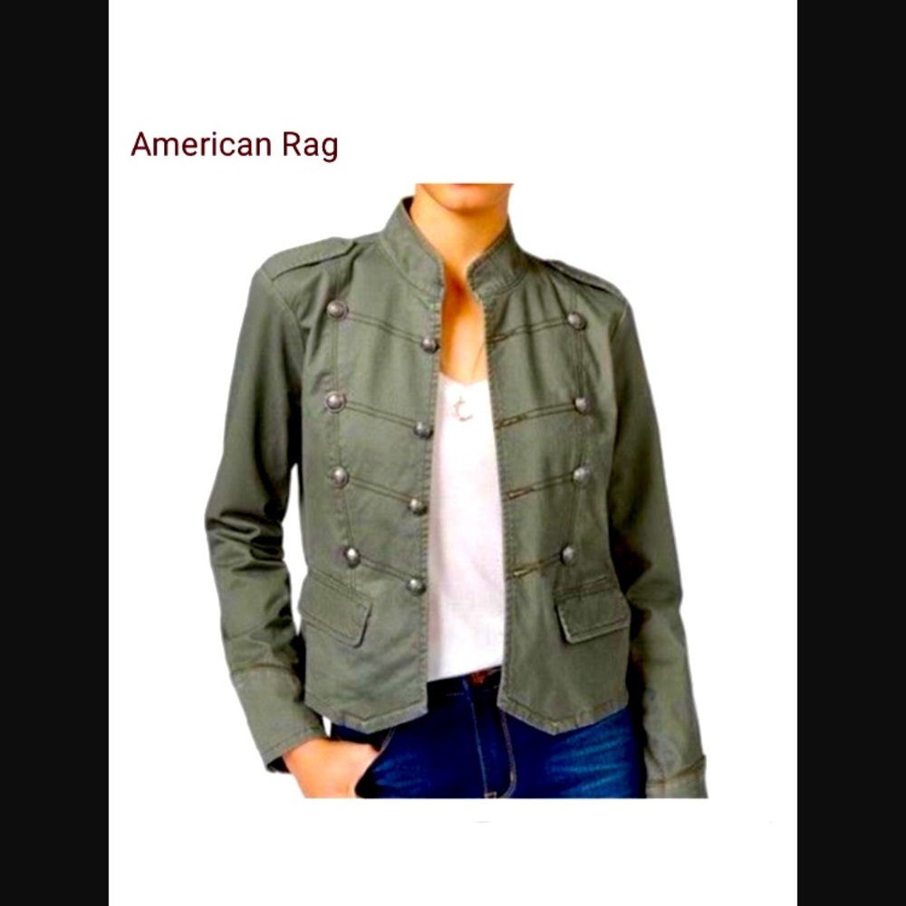 PERISCOPE 100% Cotton Button-trim Miltary Style Jacket Olive Green Juniors XL